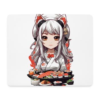 Kawaii Anime Sushi Master with Cat Ears - Mouse Pad (horizontal) - white - Front