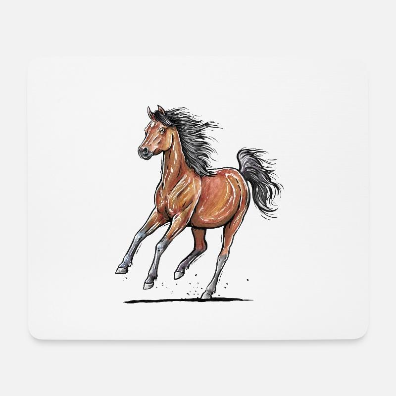 Galop de cheval brun - Tapis de souris (format paysage) - blanc