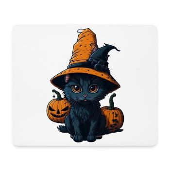 Chat mignon chapeau sorcière halloween - Tapis de souris (format paysage) - blanc - Devant