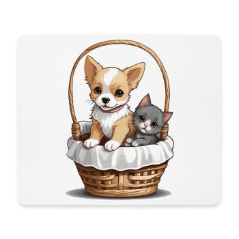Cute dog and cat in basket - Mouse Pad (horizontal) - white - Front