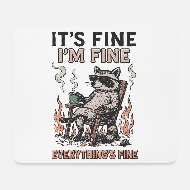 It’s Fine I’m Fine – Lustiges Waschbär Shirt - Mousepad (Querformat) - Weiß