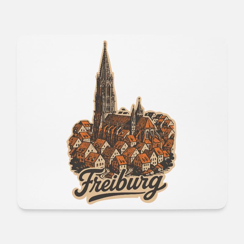 Freiburg Altstadt mit Handlettering - Mousepad (Querformat) - Weiß