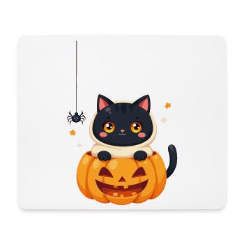 Halloween Katze mit Halloween Kürbis - Mousepad (Querformat) - Weiß - Vorne