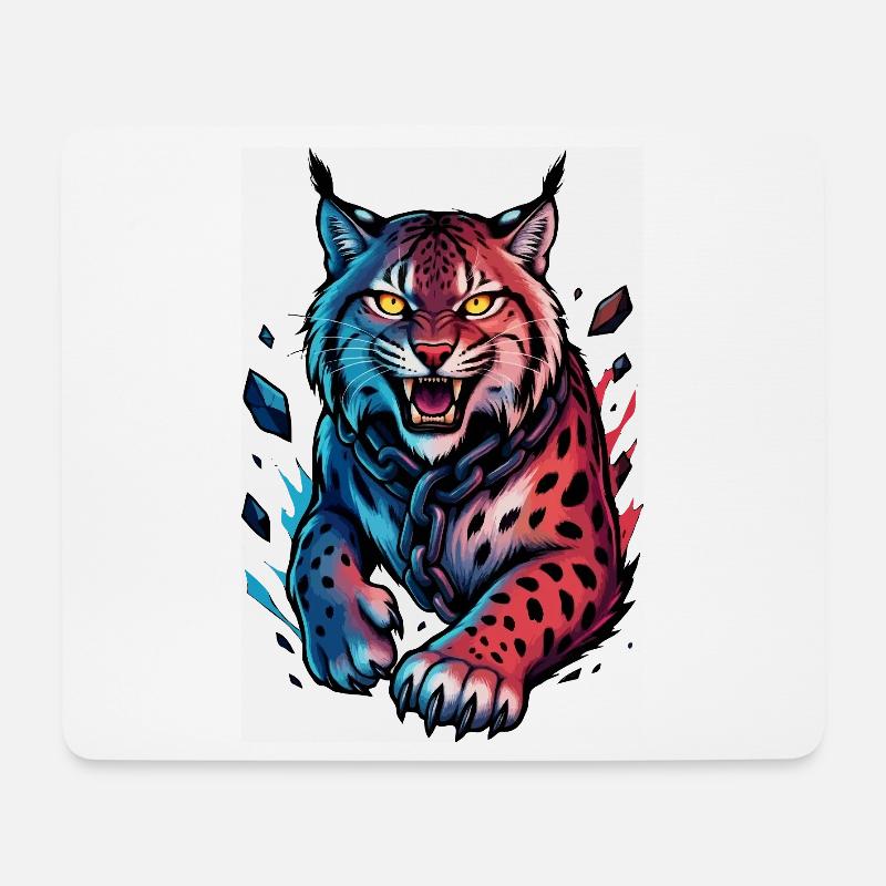Luchs im Angriff - Mousepad (Querformat) - Weiß