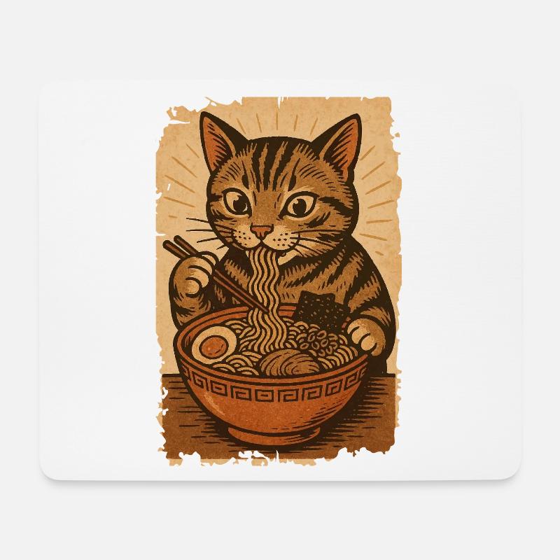 Ramen Nudeln Katze Japan Y2K Retro Katzen Manga - Mousepad (Querformat) - Weiß