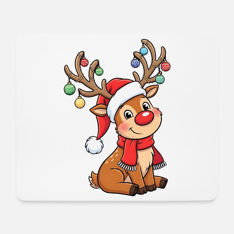 Süßes Weihnachtsrentier mit Deko und Mütze - Mousepad (Querformat) - Weiß