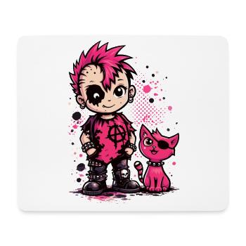 Punk Kid mit pinker Katze - Mousepad (Querformat) - Weiß - Vorne