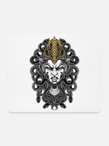 Medusa Gorgon Mask Gold and White Mythological - Mouse Pad (horizontal) - white