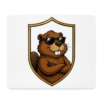 Cooler Biber im Schildemblem - Mousepad (Querformat) - Weiß - Vorne