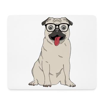 Lustiger Mops mit großer Nerd-Brille - Mousepad (Querformat) - Weiß - Vorne