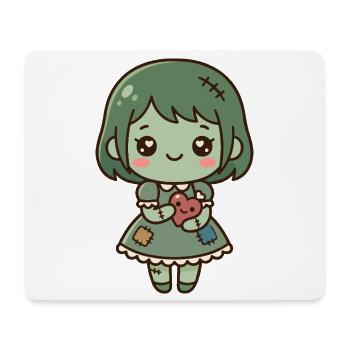 Süßes Kawaii-Zombie-Mädchen hält ein gesticktes Herz - Mousepad (Querformat) - Weiß - Vorne