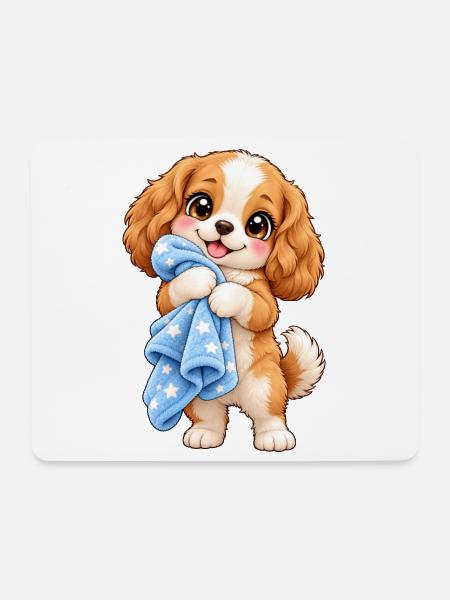 Kawaii-Hund mit seiner Decke - Mousepad (Querformat) - Weiß