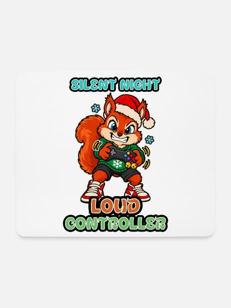Stille Nacht Lauter Controller Weihnachts-Eichhörnchen - Mousepad (Querformat) - Weiß