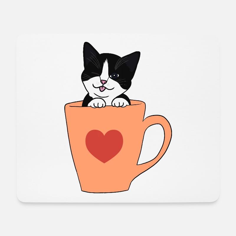 Schwarz-weißer Katzenaufkleber - Mousepad (Querformat) - Weiß