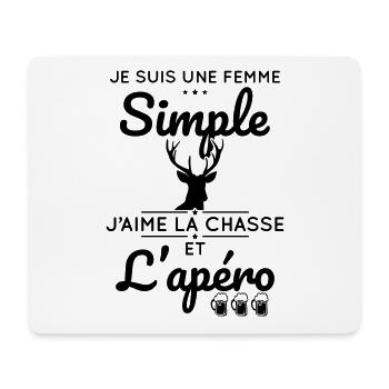 Je suis une femme simple j'aime la chasse et apéro - Tapis de souris (format paysage) - blanc - Devant