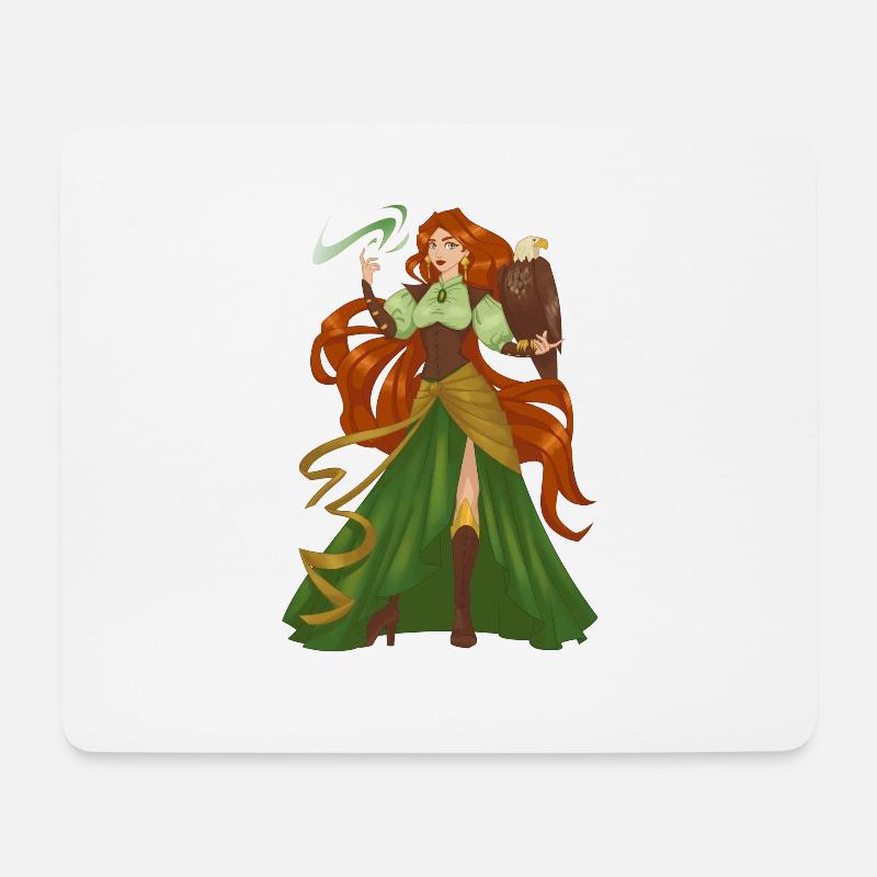 Hexe Rote Haare Vogel hübsche Dame Model Fantasy - Mousepad (Querformat) - Weiß