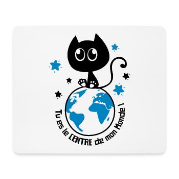 Chat noir mignon humour, pour dire je t'aime ! - Tapis de souris (format paysage) - blanc - Devant