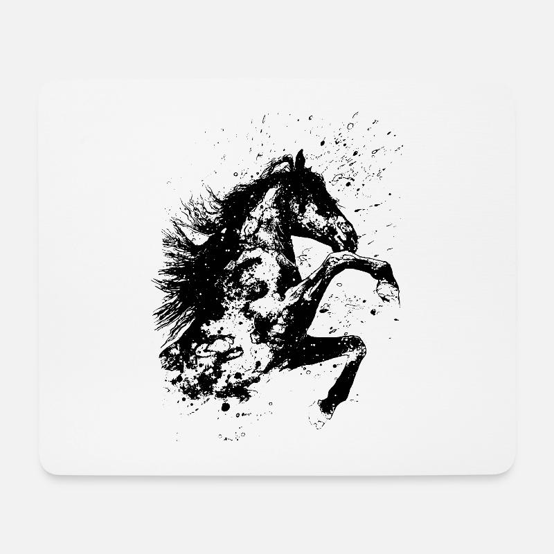 Pferd Hengst wild Mähne Reiter Reiterib reiten - Mousepad (Querformat) - Weiß