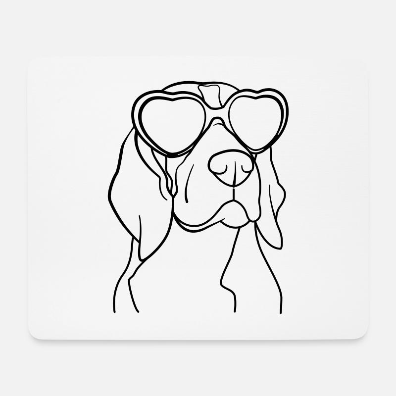 Beagle – Illustration: Hund mit Sonnenbrille - Mousepad (Querformat) - Weiß