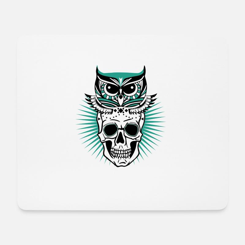 Eulen Symbol auf einem Totenkopf Schädel Geschenk - Mousepad (Querformat) - Weiß
