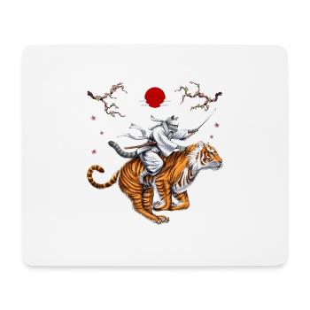 Japanische Katze Samurai Ninja Reitender Tiger - Mousepad (Querformat) - Weiß - Vorne