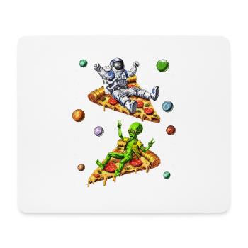 Astronaut And Alien Riding Pizza - Mouse Pad (horizontal) - white - Front