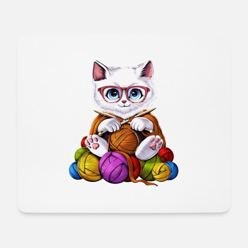 Katze häkeln - Mousepad (Querformat) - Weiß