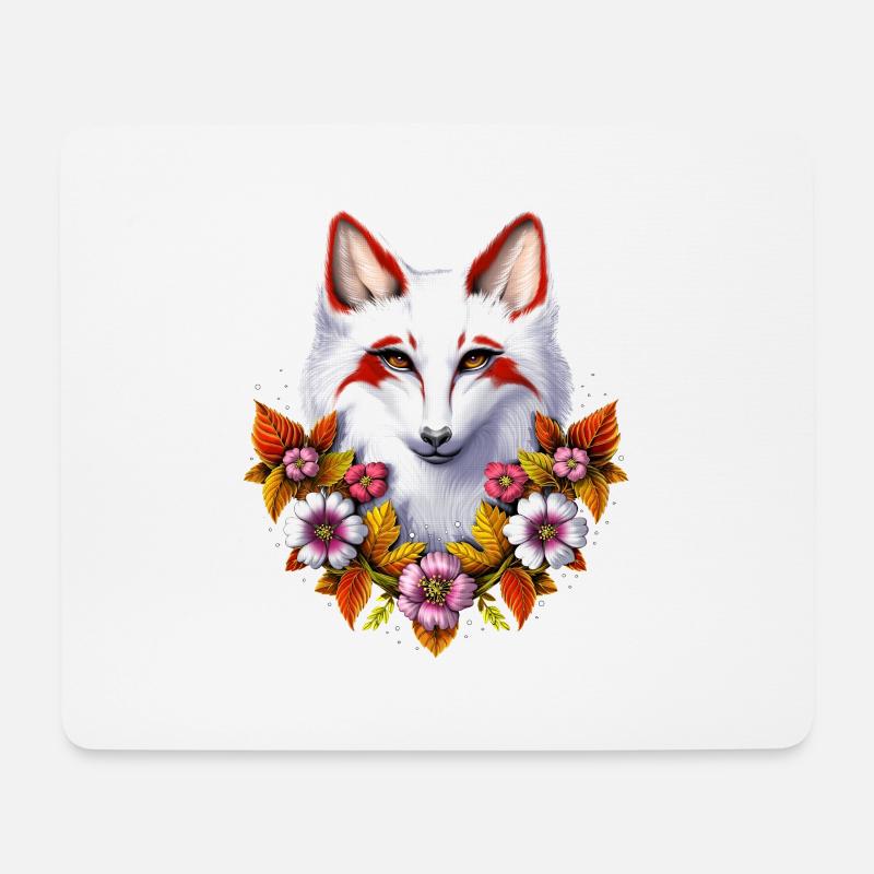 Japanischer Kitsune-Fuchs - Mousepad (Querformat) - Weiß