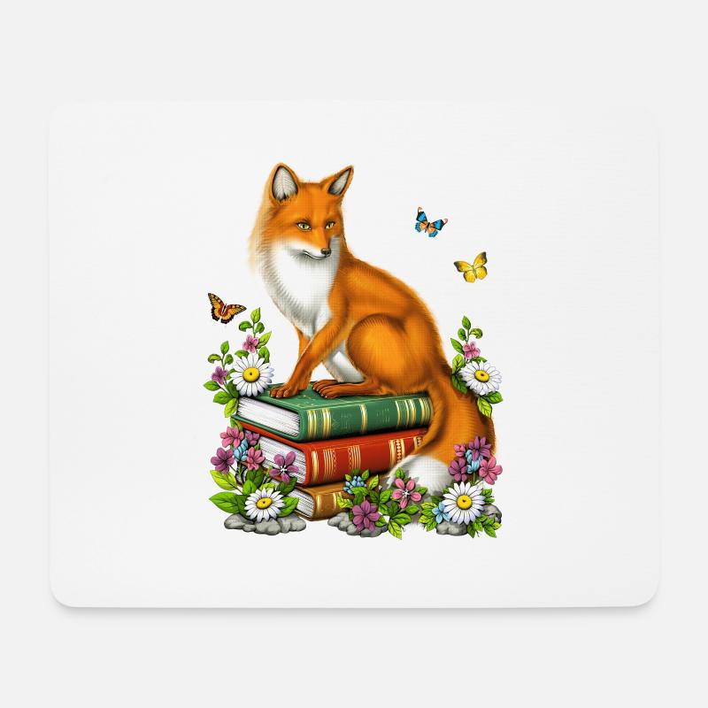 Cottagecore Fox Bücher - Mousepad (Querformat) - Weiß