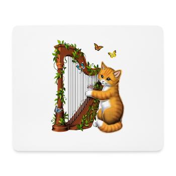 Cat Playing Harp - Mouse Pad (horizontal) - white - Front