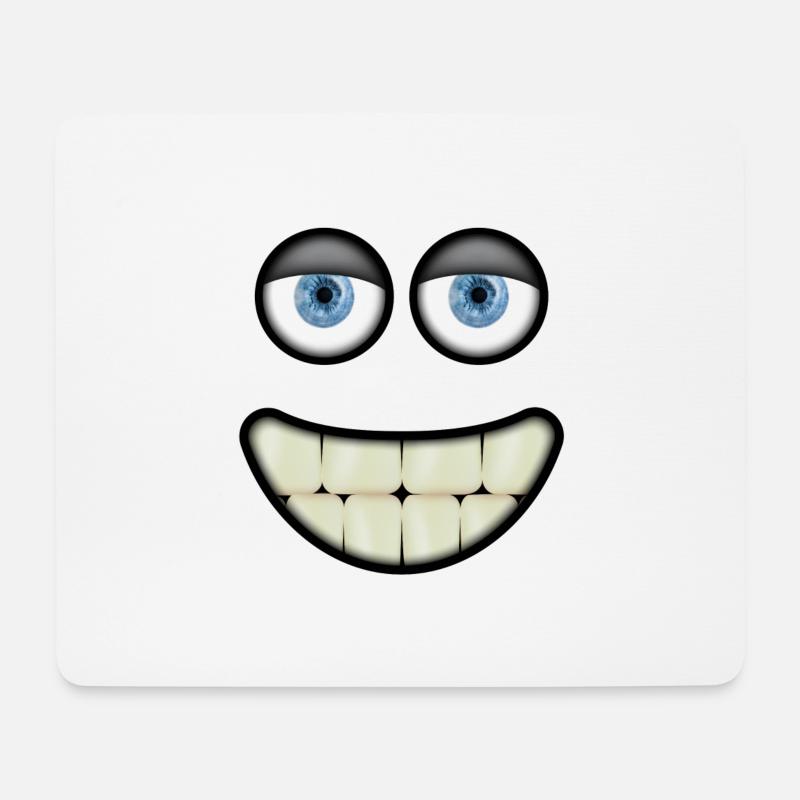 Funny smiling face with eyes and big teeth - Mouse Pad (horizontal) - white