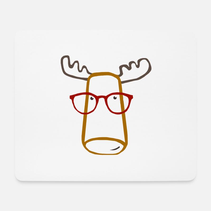 Elch mit Brille - Mousepad (Querformat) - Weiß