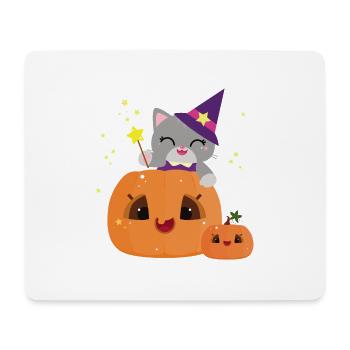Süße Halloween Kürbis Hexenkatze - kawaii - Mousepad (Querformat) - Weiß - Vorne