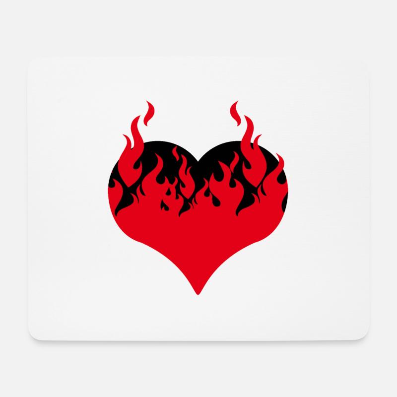 Herz in Flammen - Mousepad (Querformat) - Weiß