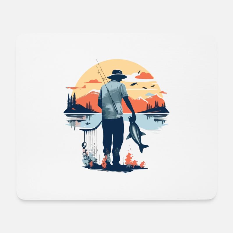 Angeln im See - Mousepad (Querformat) - Weiß