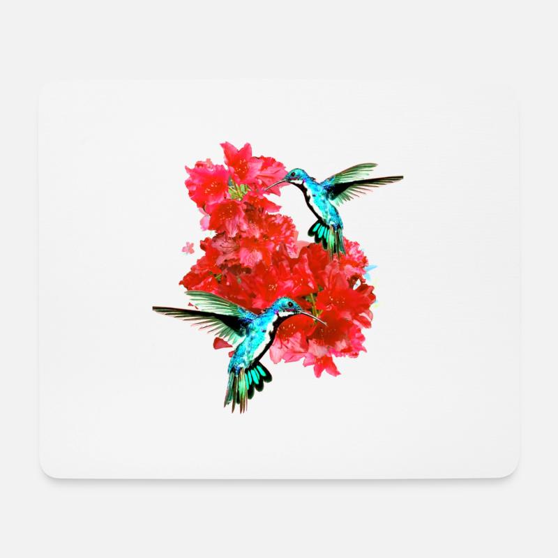 Kolibri,vogel, hibiskus,lotusblüte, blumen - Mousepad (Querformat) - Weiß