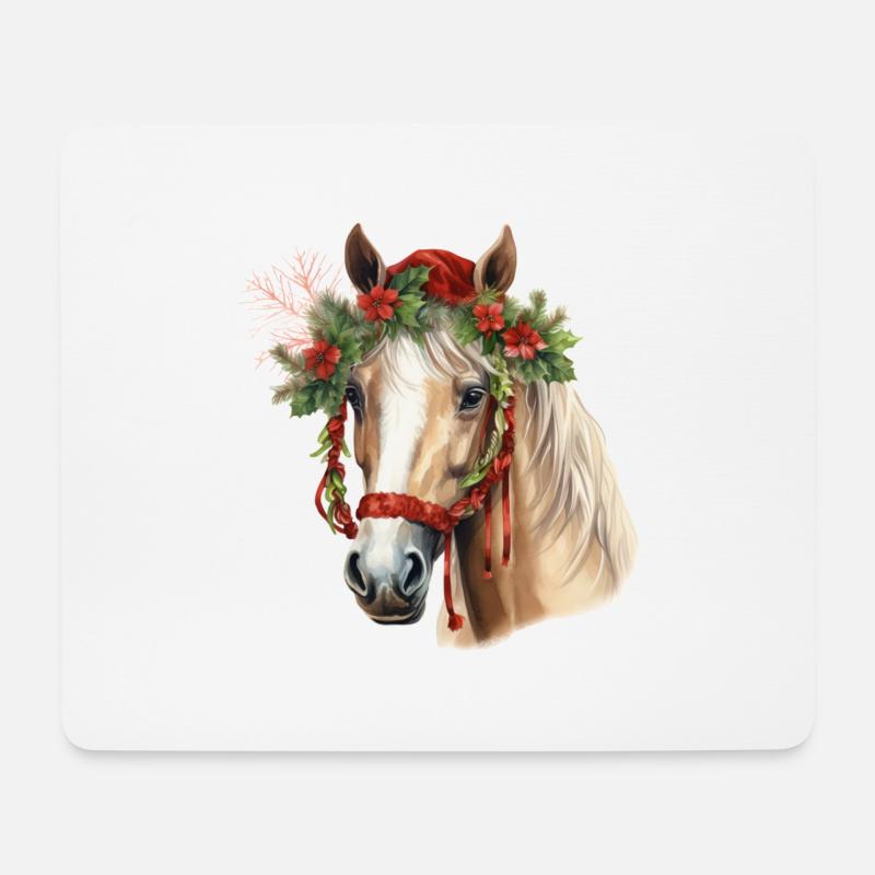 Pferd mit Weihnachtsmütze, T-Shirt, Tasse - Mousepad (Querformat) - Weiß