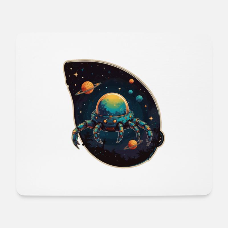 Krabbenraumschiff im Weltall mit Planeten - Mousepad (Querformat) - Weiß