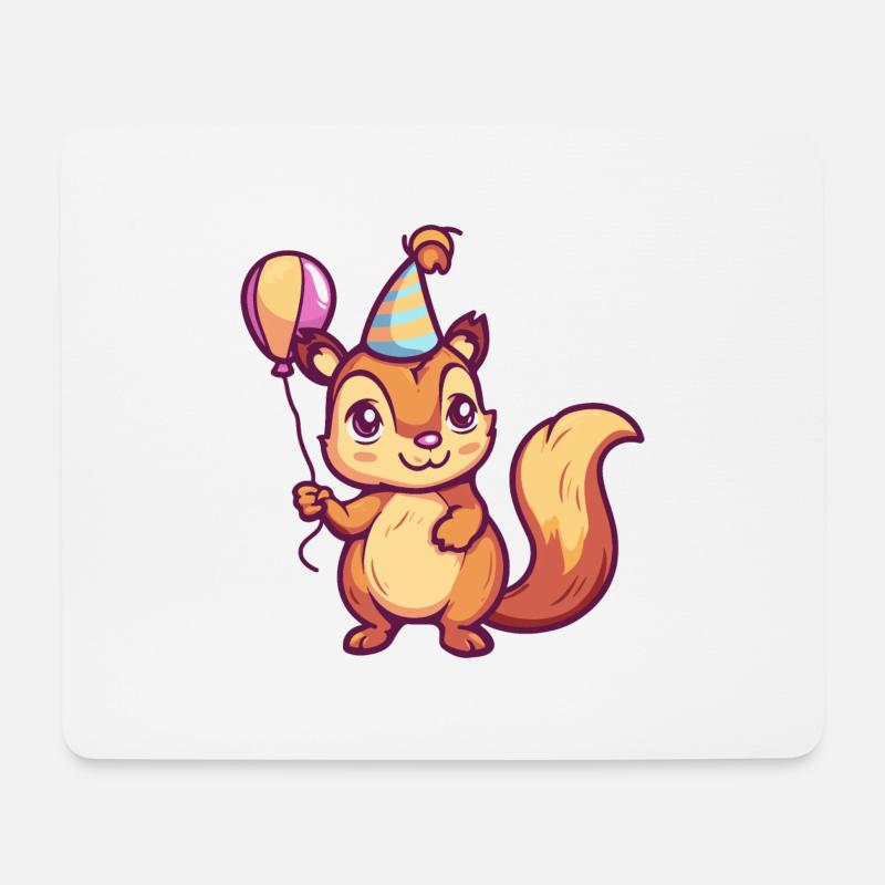 Écureuil Anniversaire Bande dessinée Mignon - Tapis de souris (format paysage) - blanc