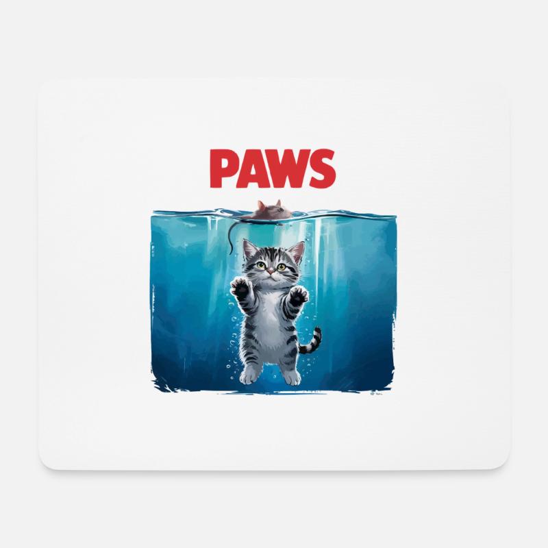 PAWS Katzen Parodie – Lustiges Jaws Design für Kat - Mousepad (Querformat) - Weiß