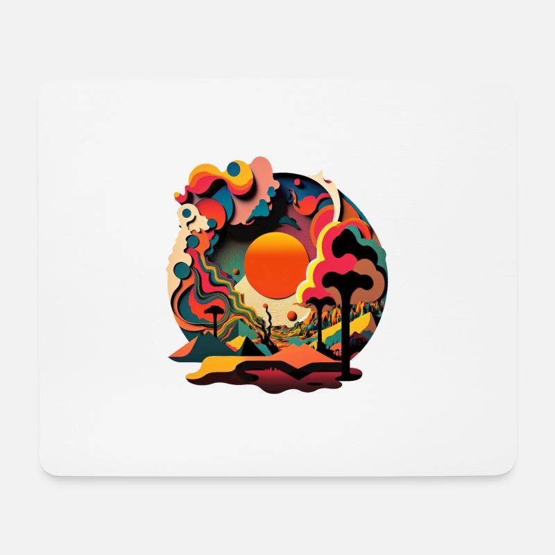 Psychedelic Sunscape - Retro Style Art - Mouse Pad (horizontal) - white