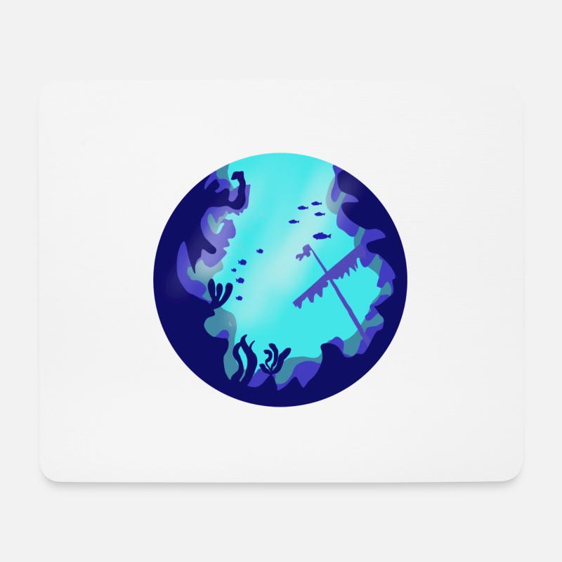 Unterwasserwelt mit Fischen und Schiffswrack - Mousepad (Querformat) - Weiß