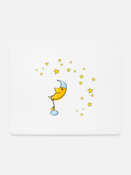 Gute Nacht - Mond hellblau mit Sternen - Mousepad (Querformat) - Weiß