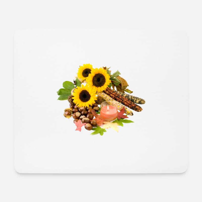 Herbst Kastanie Mais Sonnenblume - Mousepad (Querformat) - Weiß