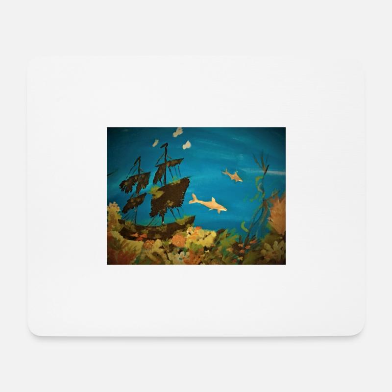 Treasure, ship's tailcoat, sharks and fish - Mouse Pad (horizontal) - white