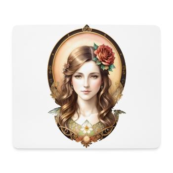 Femme Art Nouveau avec Rose - Portrait Vintage - Tapis de souris (format paysage) - blanc - Devant