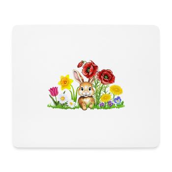 Niedlicher Hase mit Blumen - Osterhase Osterblumen - Mousepad (Querformat) - Weiß - Vorne