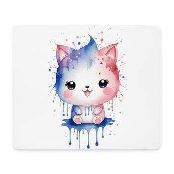 Niedliches Aquarell Kawaii Kätzchen - Mousepad (Querformat) - Weiß - Vorne