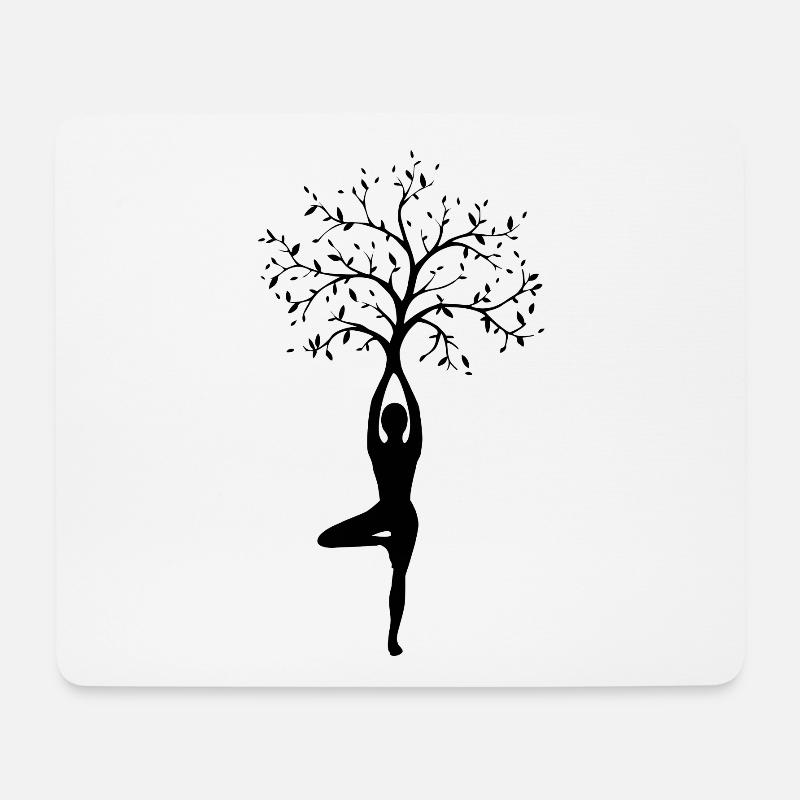 Baumpose Silhouette Yoga - Mousepad (Querformat) - Weiß