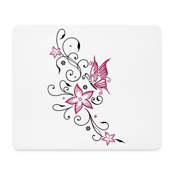 Flowers with filigree floral ornament, butterfly - Mouse Pad (horizontal) - white - Front